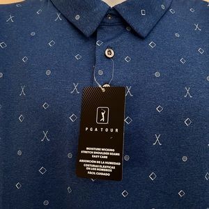 Golf PGA Tour Polo Men XXL- Heather Blue with golf motifs-Wicking material-New